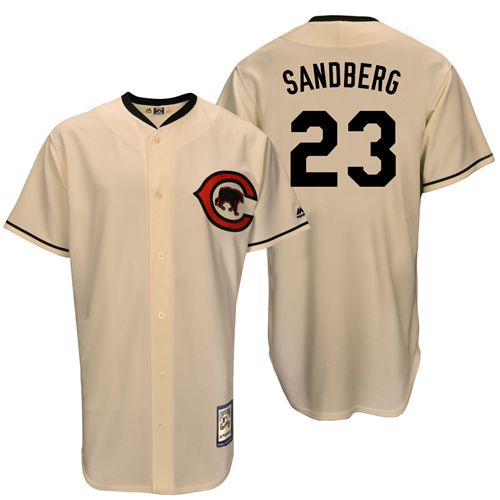 Mitchell And Ness Cubs #23 Ryne Sandberg Cream Throwback Stitched MLB Jersey - Click Image to Close